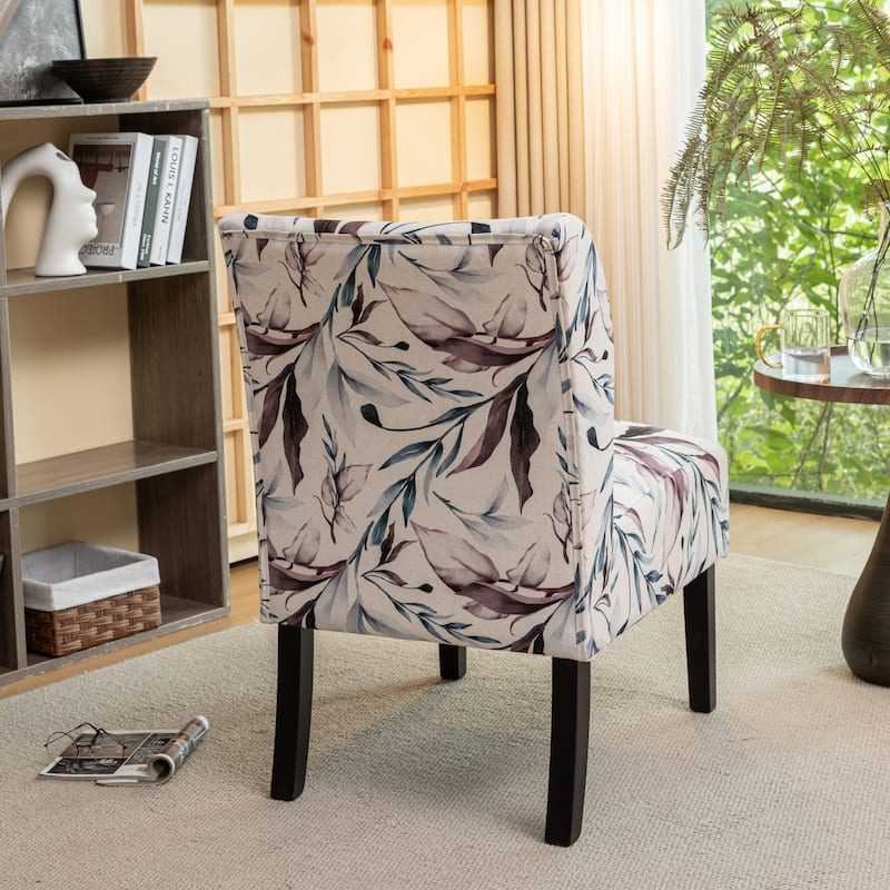 Print Fabric Armless Contemporary Accent Chair, Purple Floral, for Living Room