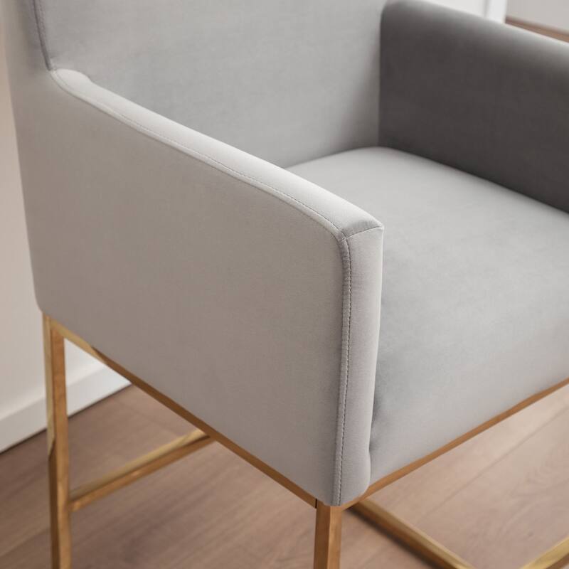 SEYNAR Mid Century Modern Velvet Accent Armrest 27-inch Tall Bar Stool Set of 2 with Metal Frame