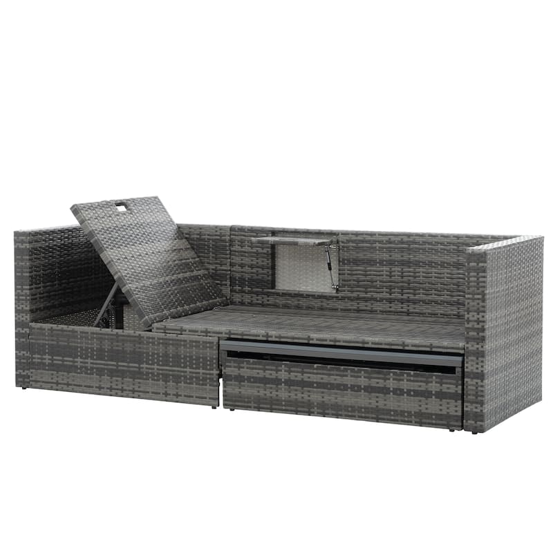 5 Pieces PE Wicker Outdoor Sectional Sofa Set with Lift-Top Coffee Table