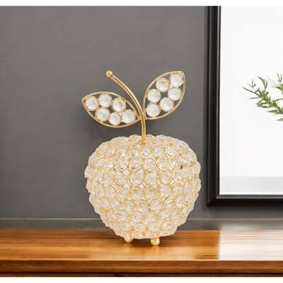 HomeRoots 8" Gold and Clear Faux Crystal and Aluminum Decorative Apple - 8 x 5.5 x 5.5