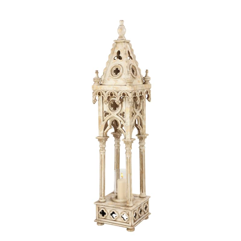 White Wood Standing Decorative Indoor Outdoor Candle Lantern