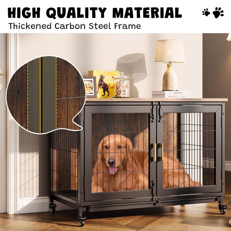 Escape-Proof Decorative Dog Crates, with Lockable Wheels & Pull-Out Tray
