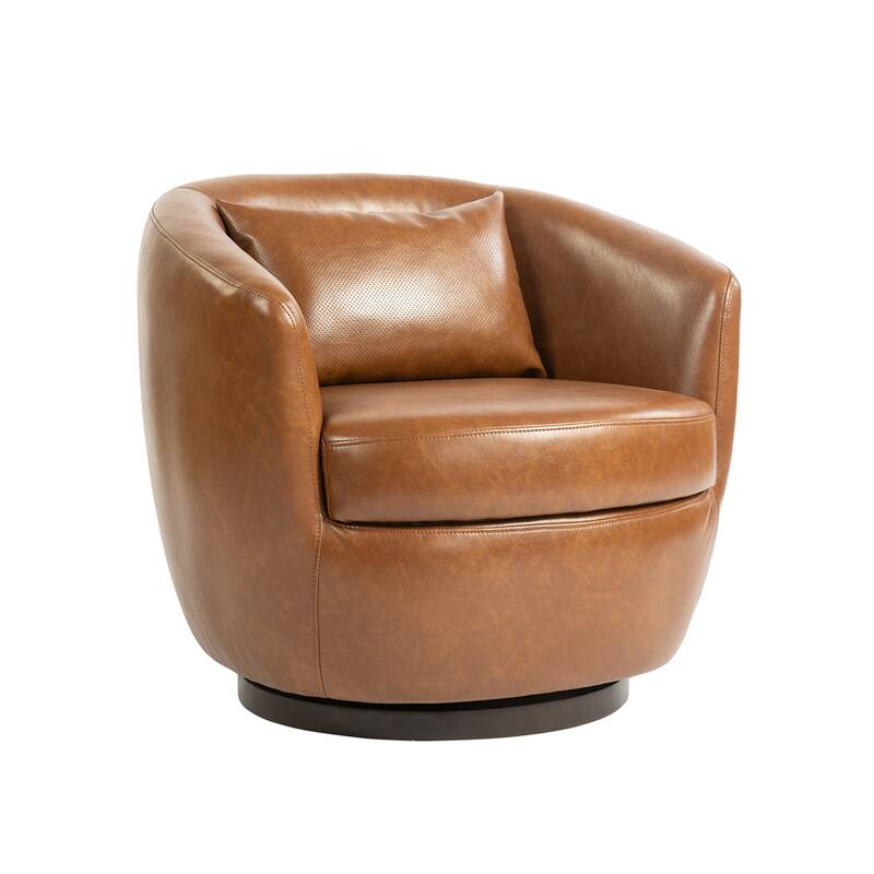 Upholstered Swivel Barrel Armchair with Storage and Metal Base