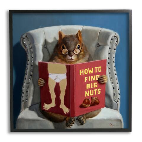 Stupell Industries Squirrel Reading Red Book on Chair Sassy Humor Framed Wall Art