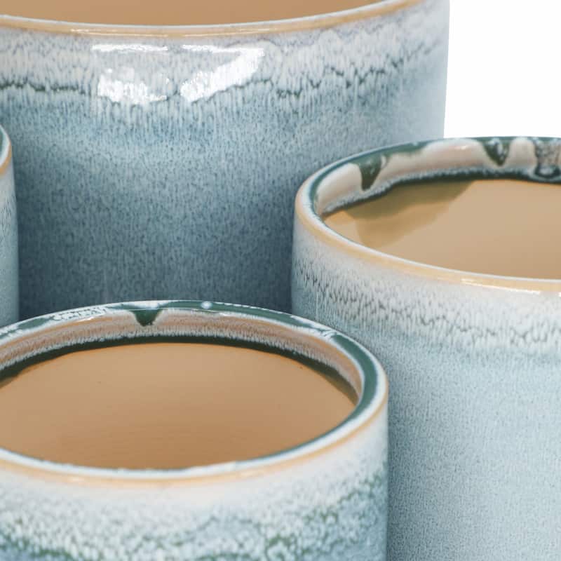 Ceramic Stone Planter Pots with Drainage Holes and Glossy Glazed Finish