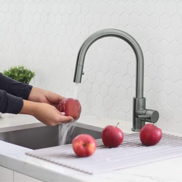 slide 2 of 48, STYLISH Kitchen Sink Faucet Single Handle Pull Down Dual Mode in Stainless Steel - Faucet Height: 14 1/8" | Spout Height: 6 3/4" Gunmetal