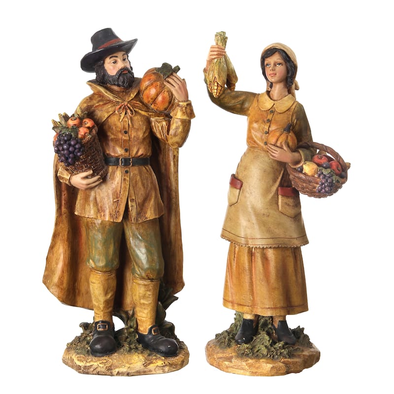 Resin 12.5" Harvest Pilgrims Set of 2 - Multi