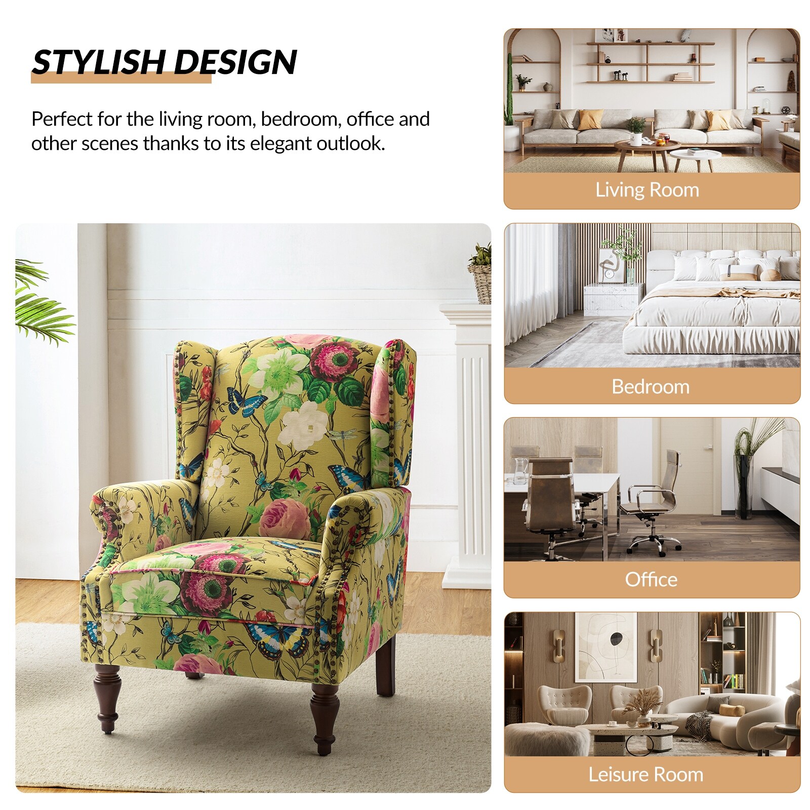 Gott Transitional Wingback Accent Chair Armchair with Spindle Legs
