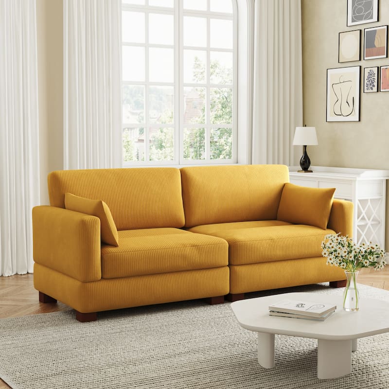 Corduroy Upholstered Modular Sectional Sofa for Living Room - ORANGE 2-PIECE