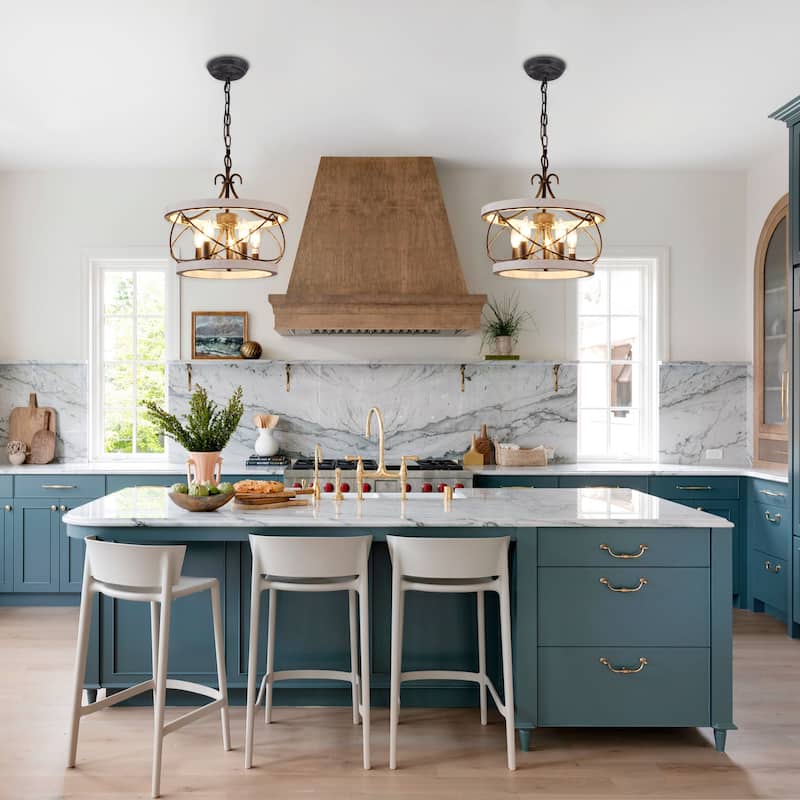Bella Depot 5-Light Rustic Cage Wood Chandelier Dimmable Lighting, 15.7" Adjustable Farmhouse Pendant Light for Kitchen Island