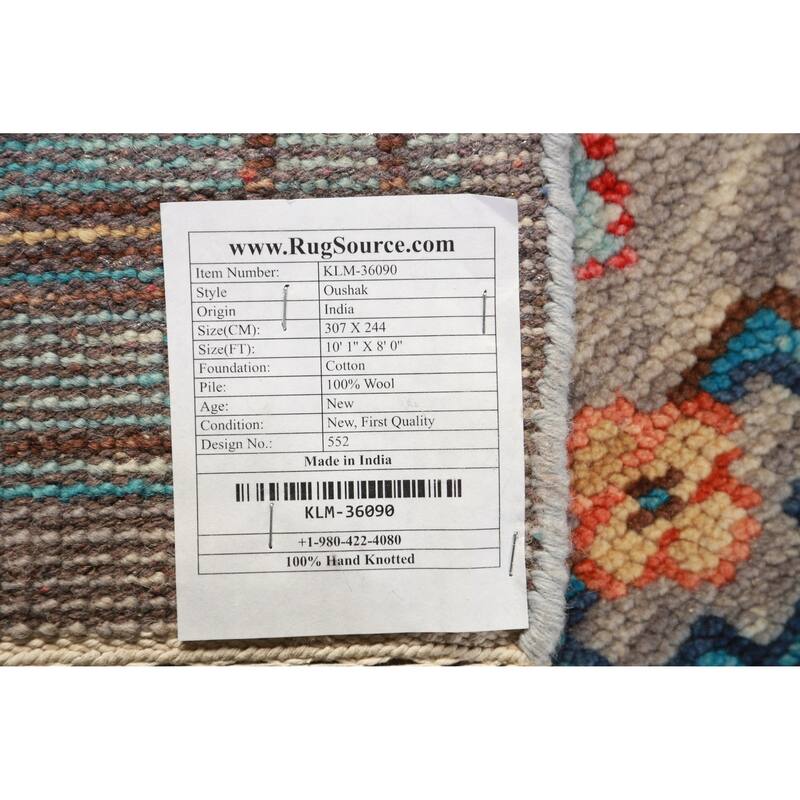 Geometric Oushak Oriental Area Rug Hand-Knotted Wool Carpet - 8'0" x 10'1"