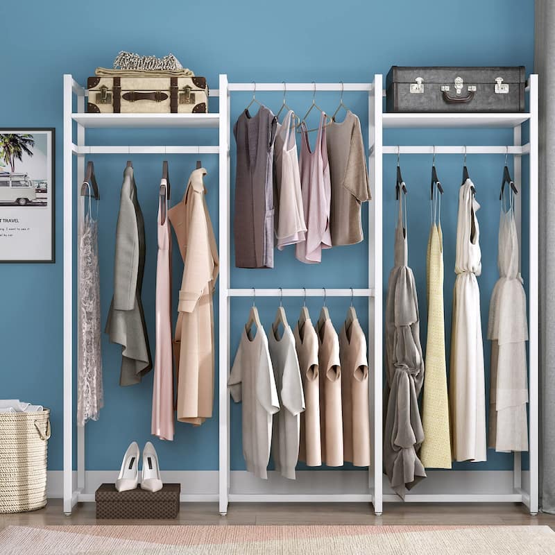Garment Rack Heavy Duty Clothes Rack Free Standing Closet Organizer with Shelves and 4 hanging Rods - 18" wide