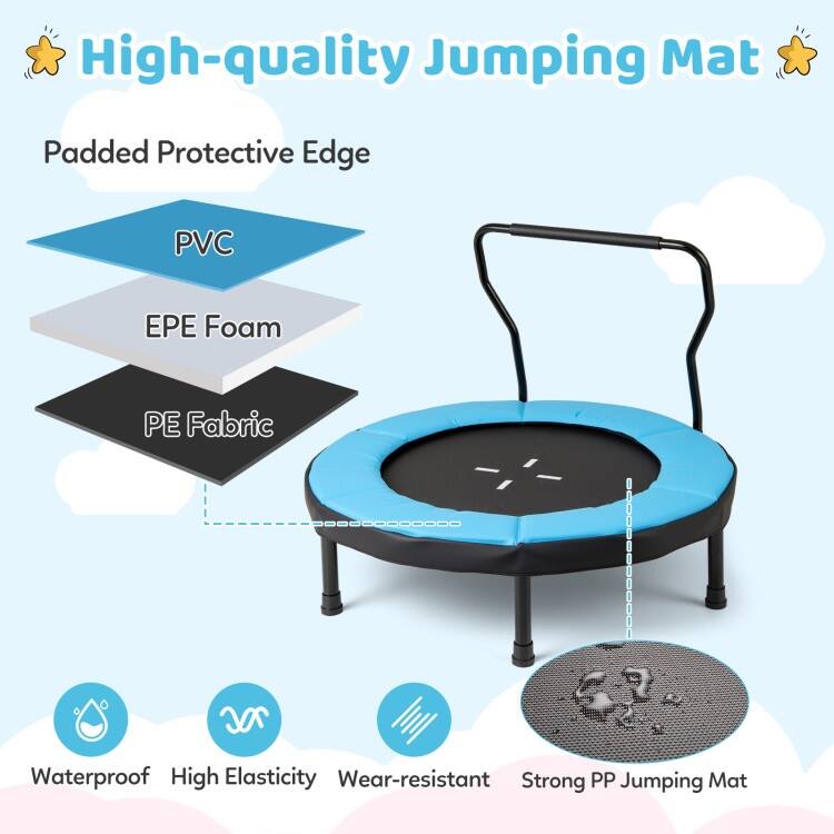 Metal Kids Trampoline with Foam Handle and Safety Mat