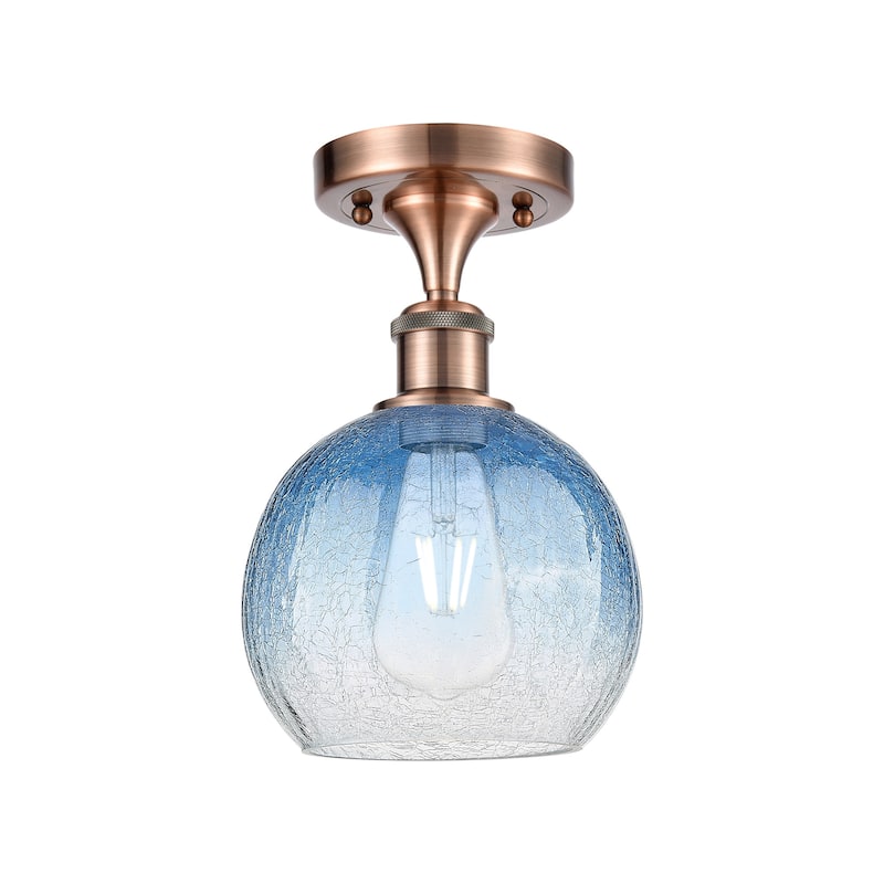 Innovations Lighting 516-1C-11-8 Brookhaven Globe Semi-Flush - Antique Copper / Sapphire Blue