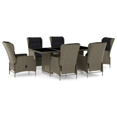 7 Piece Outdoor Dining Set with Cushions Poly Rattan Brown