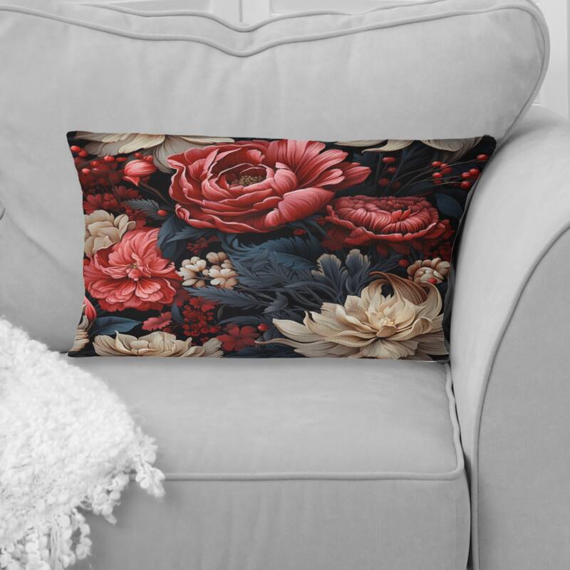 Designart "Red Victorian Opulence Floral Pattern" Floral Printed Throw Pillow - 12 x 20