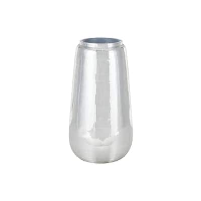 Fiberglass Mosaic Floor Decorative Vase with Blue Interior - Silver - Roche River Decor
