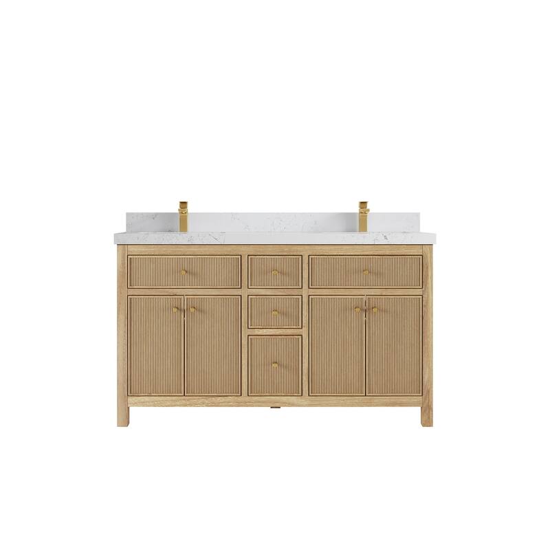 Willow Collections 60 in. W x 22 in. D Sonoma Teak Double Sink Bathroom Vanity with Countertop - 2" Empira White - Light Natural