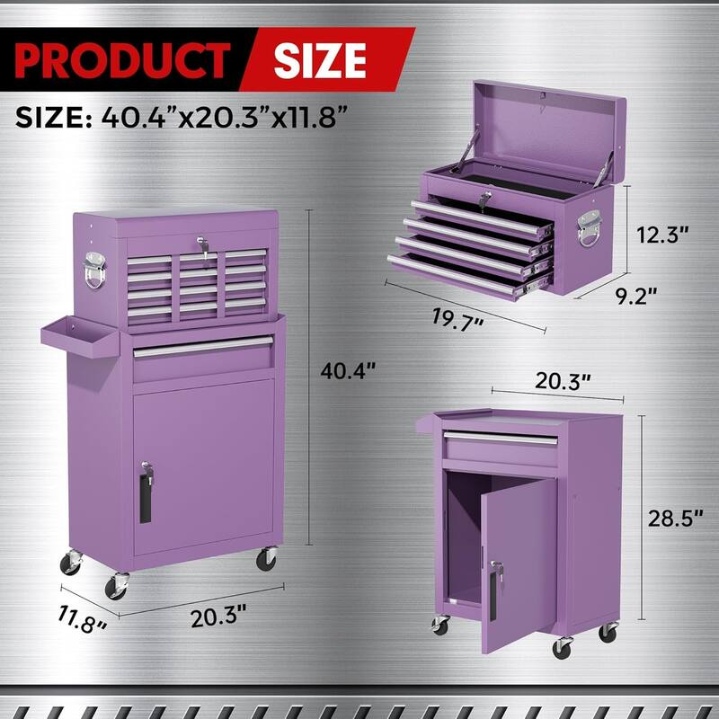 5 Drawer 2 in 1 Rolling Tool Chest Storage Box Garage Rolling Cabinet with Detachable Top Tool Box and Universal Lockable Wheels