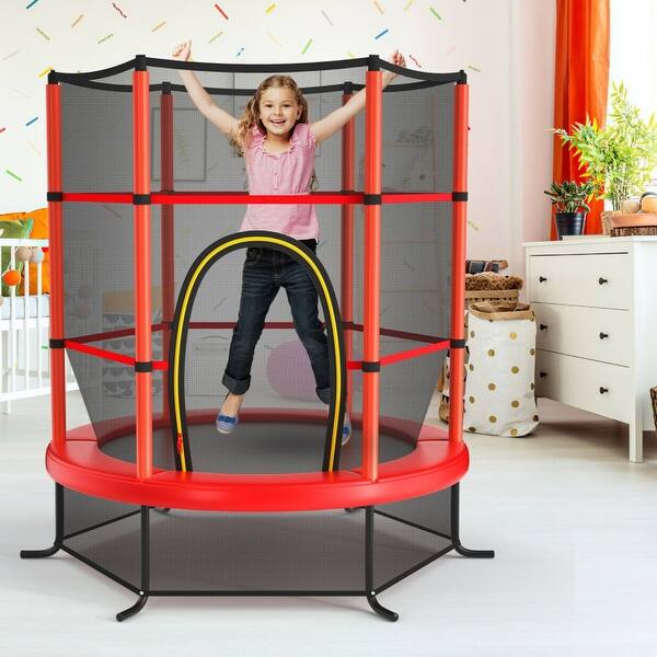 slide 2 of 17, 55 Inch Kids Recreational Trampoline Bouncing Jumping Mat with Enclosure Net - 65" x 65" x 65" (L x W x H) Kids