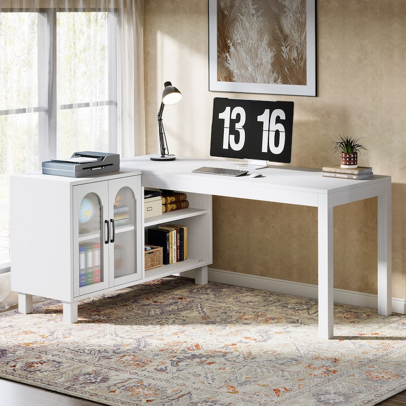 L Shaped Desk with Storage Cabinet, 59'' Corner Computer Desk Office Desk