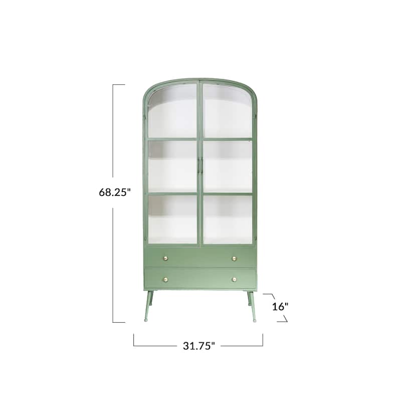 Glass-Door Metal Cabinet with Accents - 31.88"L x 16.0"W x 68.25"H