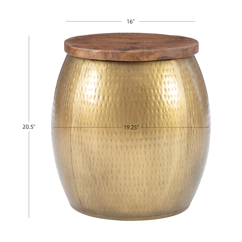 Linon Kayvon Drum Side Table with Storage Gold