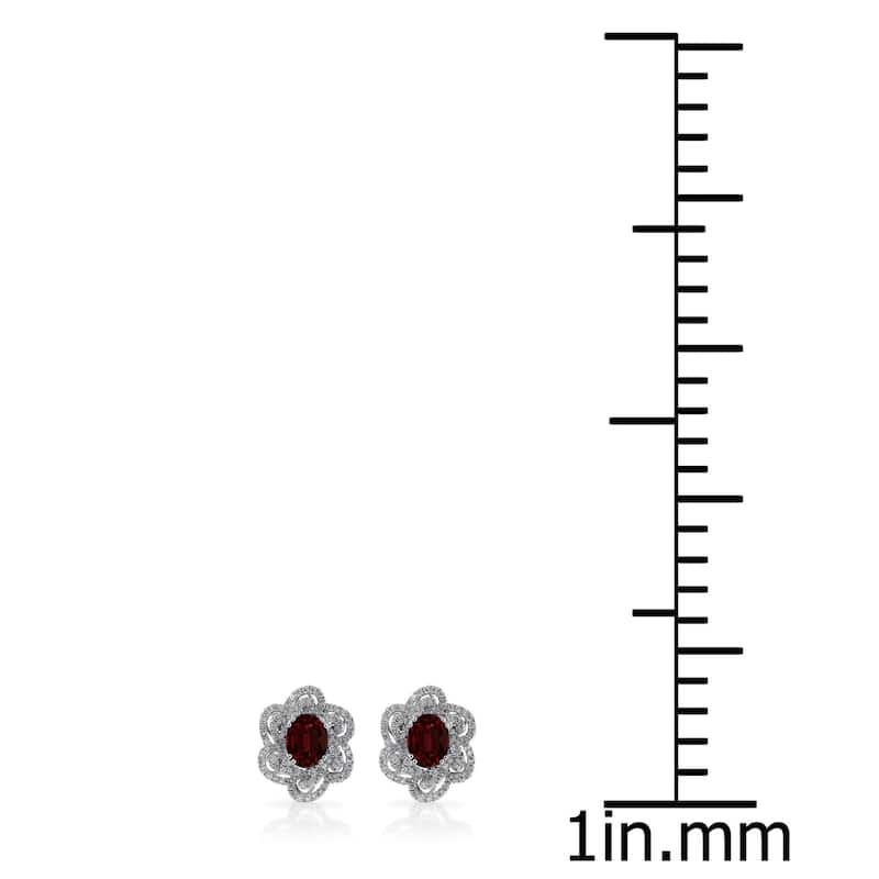 Auriya 3 1/5ct Fancy Oval-cut Garnet Halo Diamond Stud Earrings 9/10ctw 18k Gold