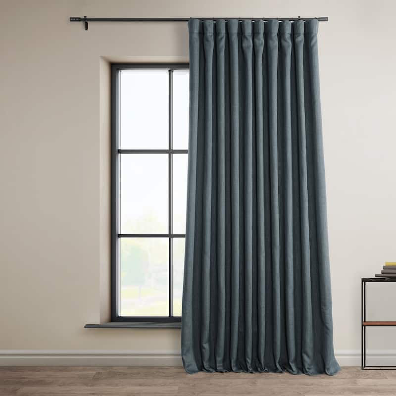Exclusive Fabrics Faux Linen Extra Wide Room Darkening Curtains (1 Panel) - 100 X 96 - Reverie Blue