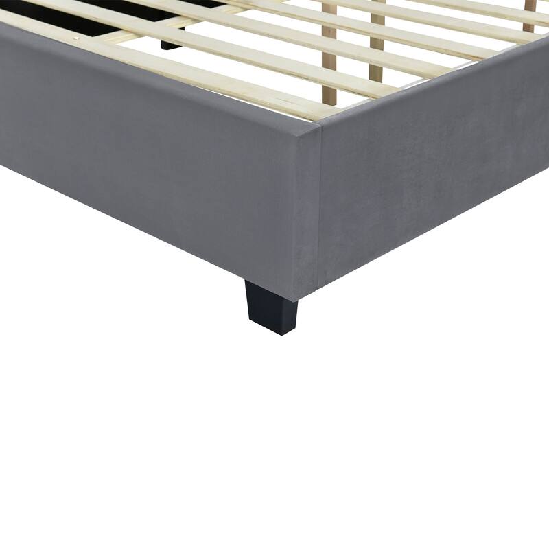 Modern Style Velvet Upholstered Platform Bed with Big Headboard for Bedroom