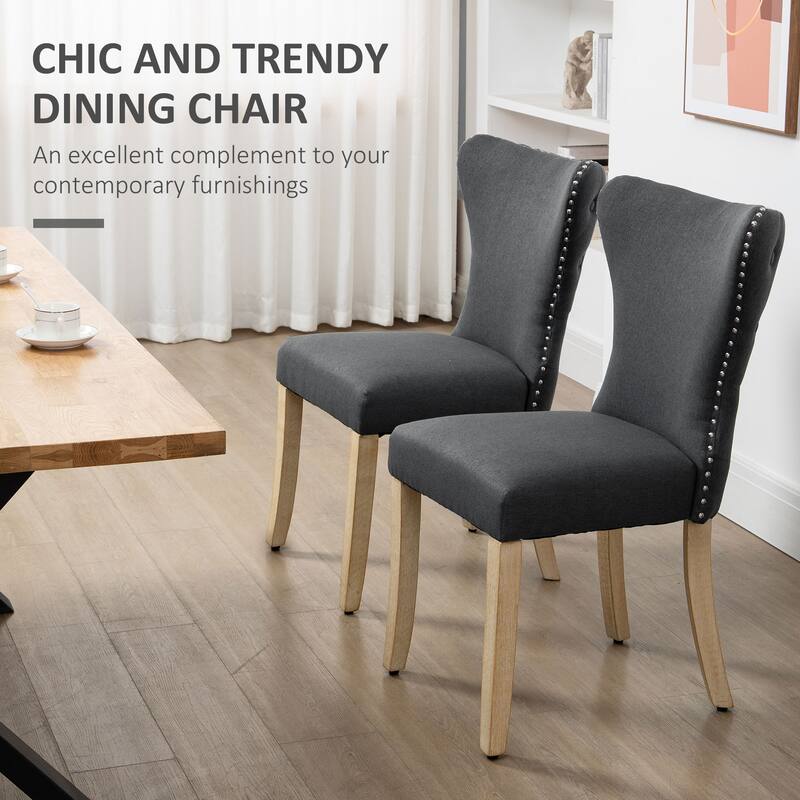 HOMCOM Armless Dining Chairs Set of 2, Modern Accent Chair with Wing Backrest, Linen Upholstery, Nailhead Trim for Living Room
