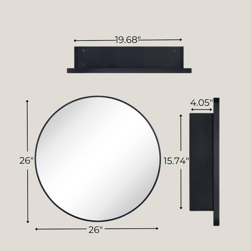 Surface Mount Black Circular Round Bathroom Medicine Cabinet with Mirror and adjustable shelves - 26" x 26"