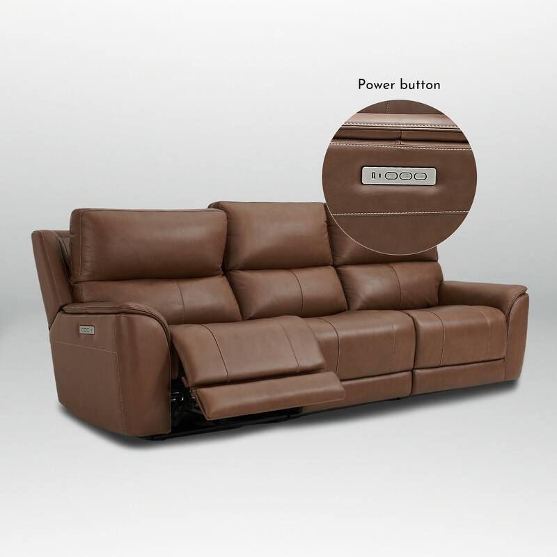 113.5" W Premium Genuine Leather Triple-Power Double Width Sofa with Zero Gravity, USB & Type-C Ports