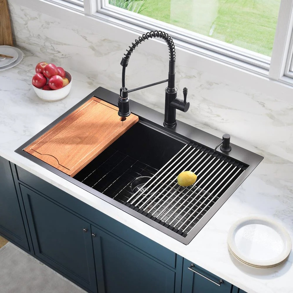 DORNBERG 33 Inch Topmount Black Kitchen Sink Stainless Steel Single Bowl  Sink