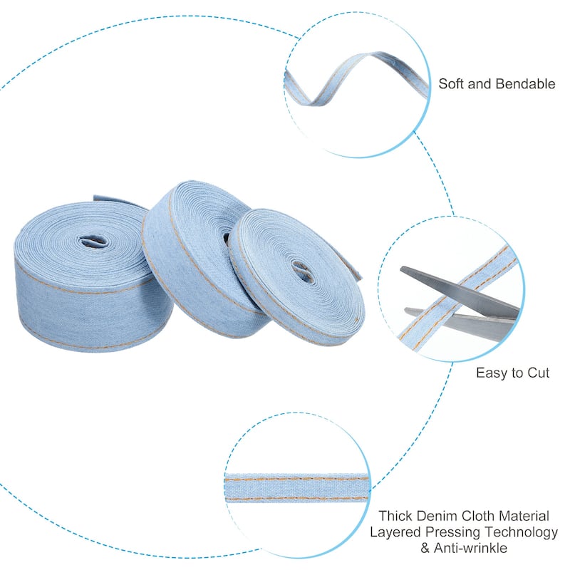 3/8", 1", 1.5" Denim Ribbon Set, 3 Sizes Total 16.5 Yard Craft Strip