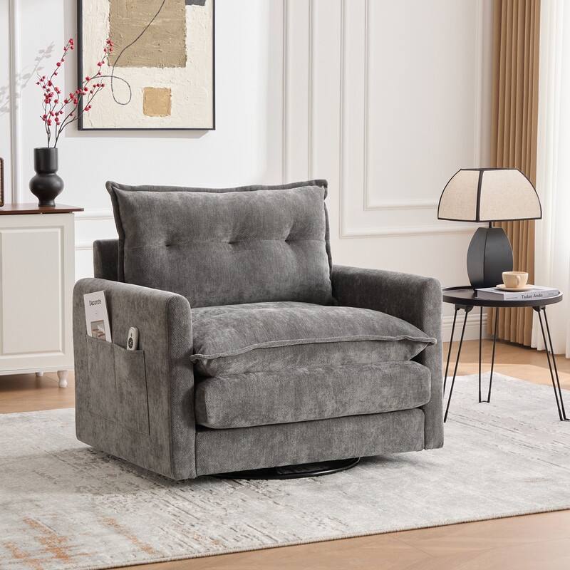 36.22" Chenille Upholstered Single Swivel Chair