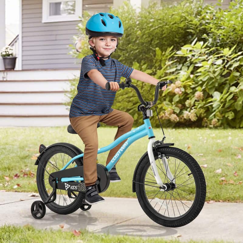 Dual Brakes Kids Bike with Adjustable Seat and Removable Training Wheels for Boys or Girls - 18-Inch