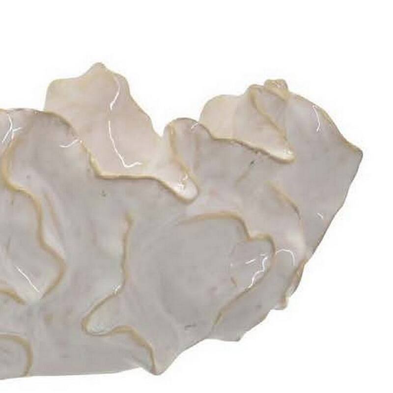 Decorative Accent Bowl, 18 Inch, Natural Wavelike Body, White Ceramic