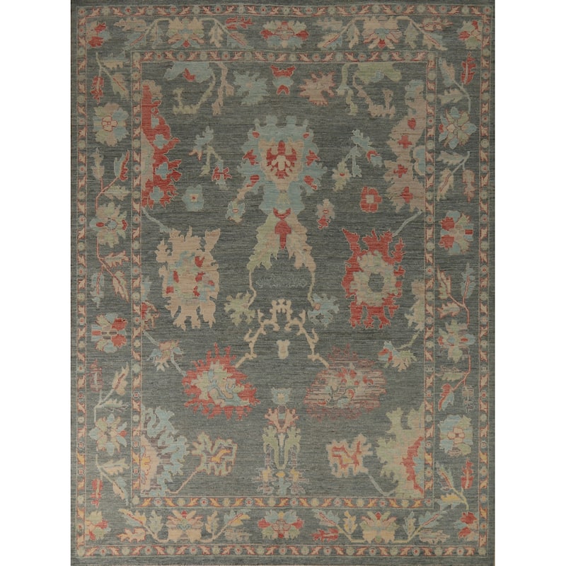 Hand Knotted Oriental 100% Wool Carpet Transitional All-Over Greys & Charcoal Oushak Area Rug - 9' 10'' X 8' 1''