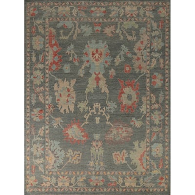 Hand Knotted Oriental 100% Wool Carpet Transitional All-Over Greys & Charcoal Oushak Area Rug - 9' 10'' X 8' 1''