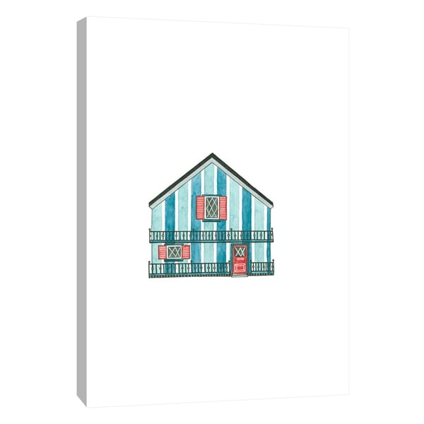 PTM Images 9-105583 PTM Canvas Collection 10" x 8" - "Little Striped Houses Cyan" Giclee Houses Art Print on Canvas