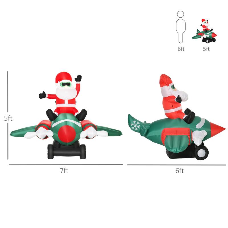 HOMCOM 5 ft. Santa Inflatable Flying A Plane, Outdoor Christmas Decoration, Santa Decoration