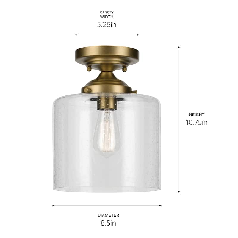 Kichler Lighting Winslow 8.5 in. 1-Light Natural Brass Semi-Flush Mount Light - 8.5 in