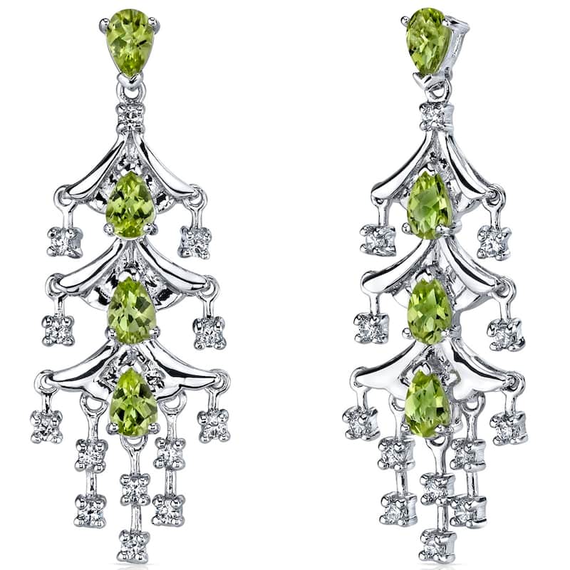 Sterling Silver 4ct Peridot Pear Dangling Earrings