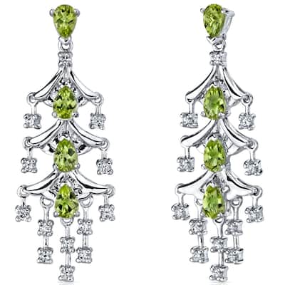Sterling Silver 4ct Peridot Pear Dangling Earrings