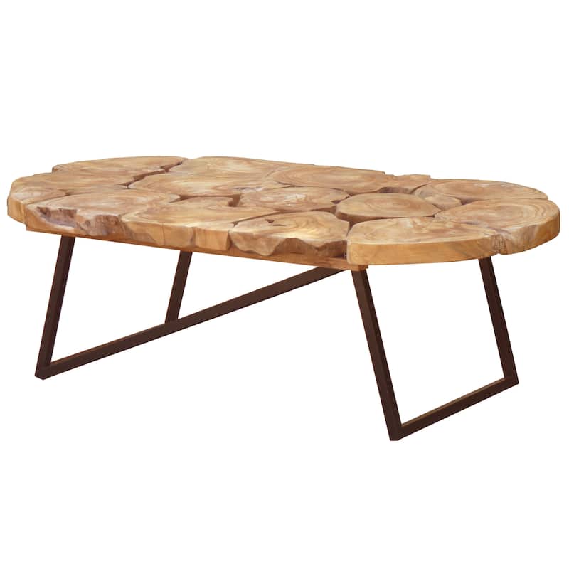 Rustic Recycled Teak Wood Ampyang Oval Coffee Table