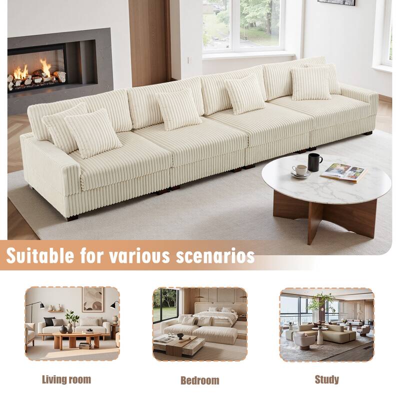 Modular Cotton Flannel Plush Sectional Sofa with Ottomans