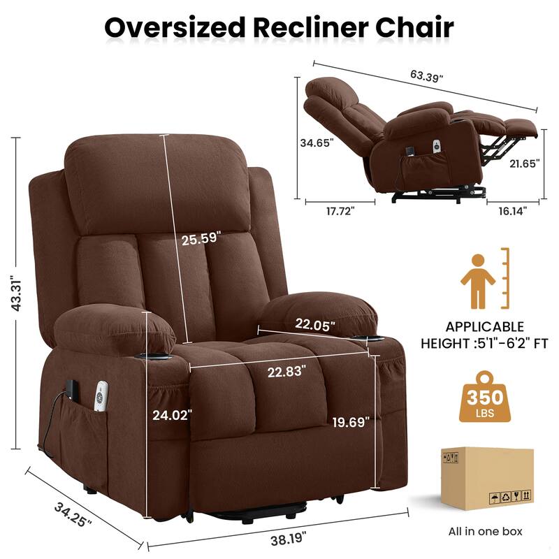 Power Lift Recliner Chair with Heat & Massage, USB Port & Remote Control for Elderly & Living Room