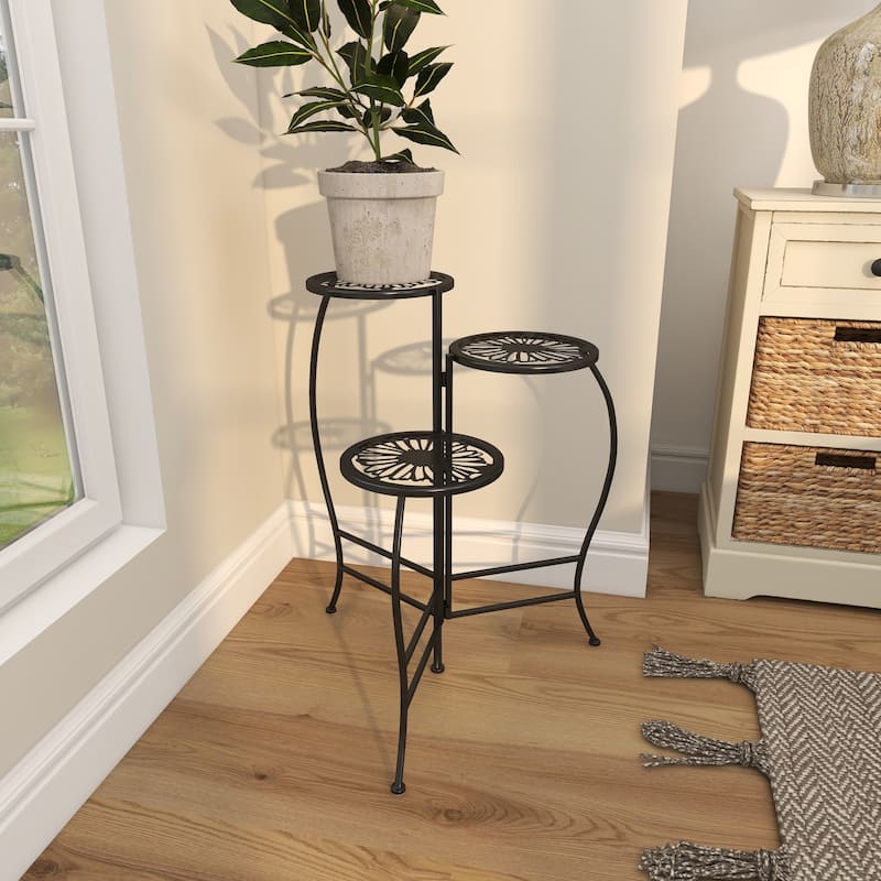 White or Black Metal Indoor Outdoor 3 Tier Floral Plantstand
