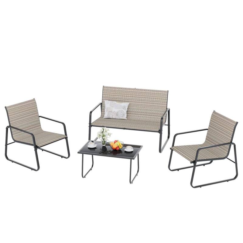 Kullavik 4 Pieces Textile Patio Conversation Set with Coffee Table, Loveseat and 2 Single Chairs